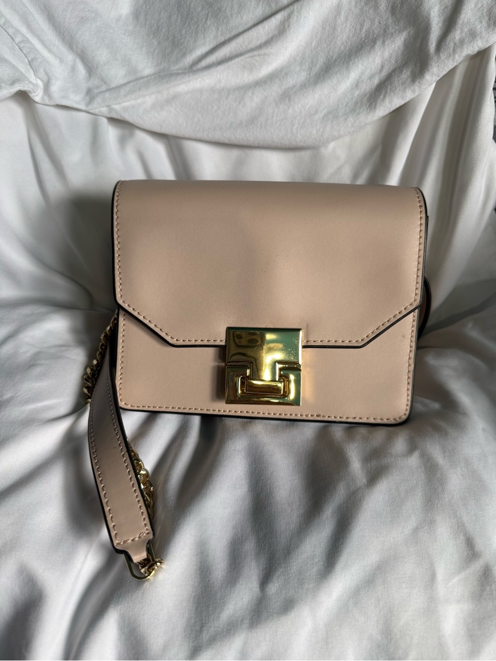 Ivanka Trump Blush Beige Leather Crossbody with Gold-Tone Lock